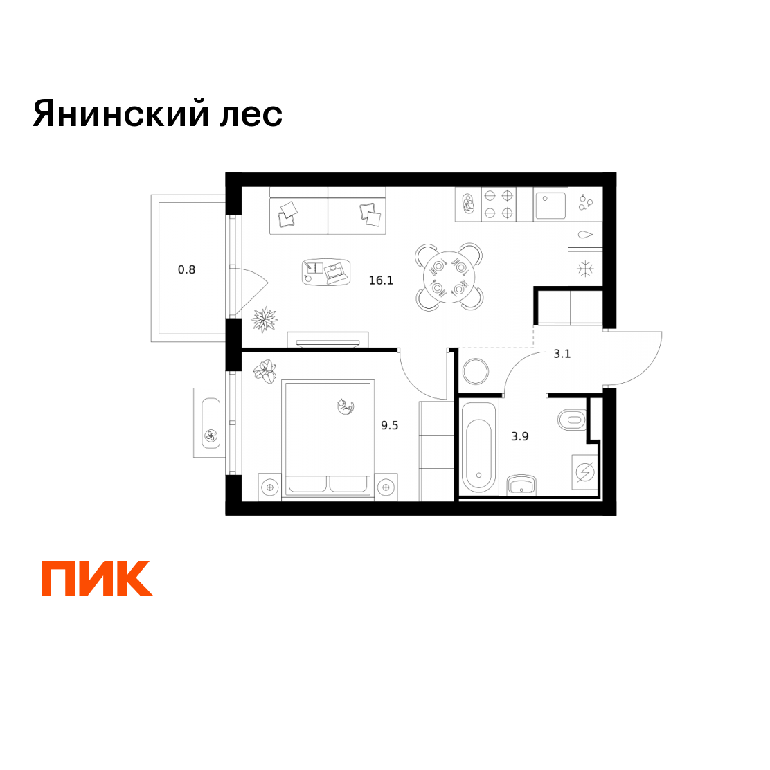 1-комнатная 33 м2 в ЖК Янинский лес корпус null этаж 10