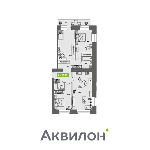 Студия 89 м2 в ЖК Аквилон ROSA корпус null этаж 3