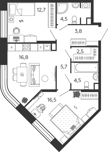 2-комнатная 67 м2 в ЖК Shagal корпус null этаж 8