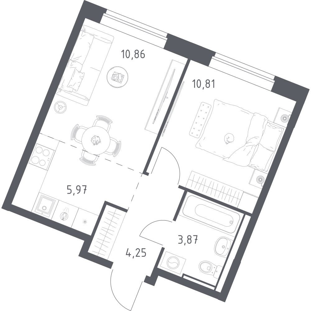 Студия 35 м2 в ЖК Квартал Западный корпус null этаж 7