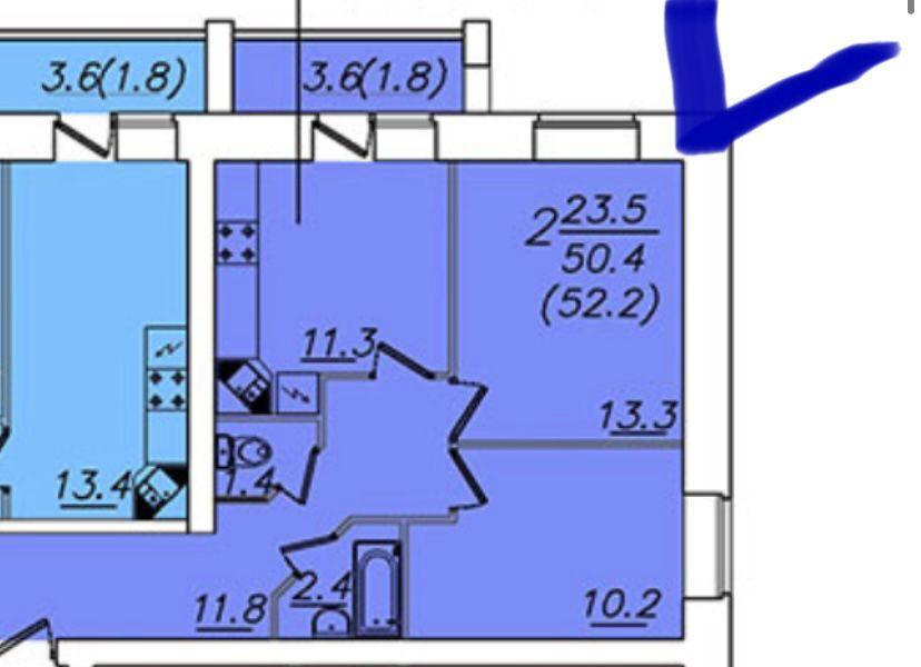2-комнатная 52.2 м2 в ЖК undefined корпус null этаж 9
