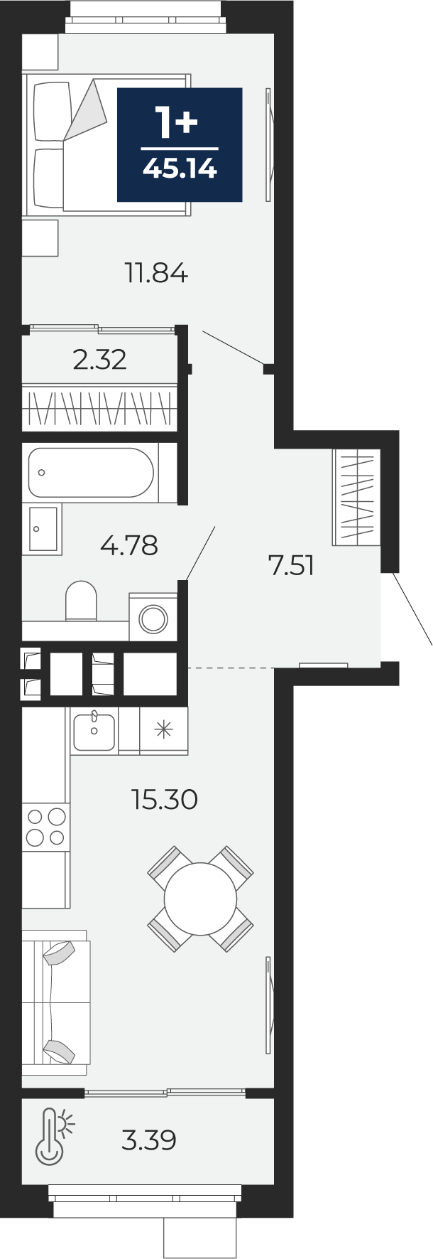 1-комнатная 45 м2 в ЖК Беринг корпус null этаж 13