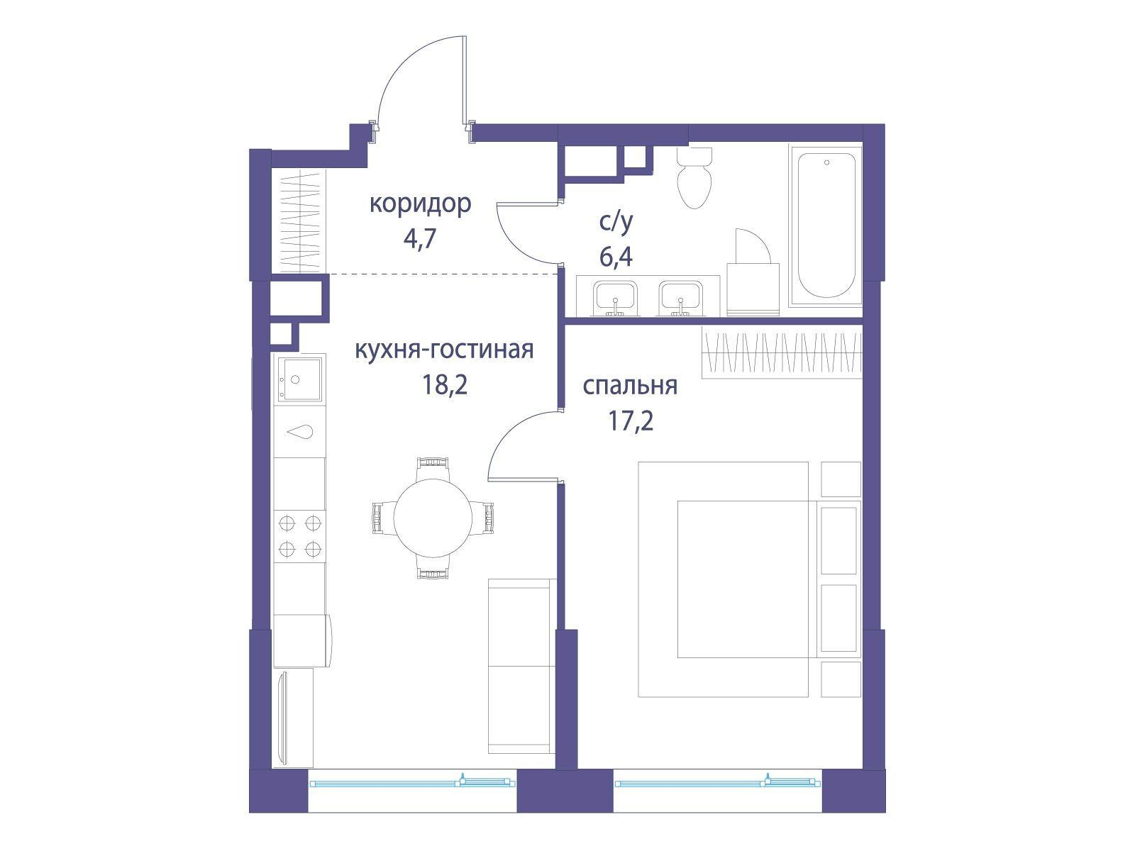 1-комнатная 46 м2 в ЖК Символ корпус null этаж 4