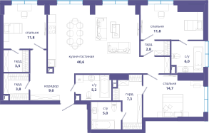 4-комнатная 122 м2 в ЖК Событие корпус null этаж 14
