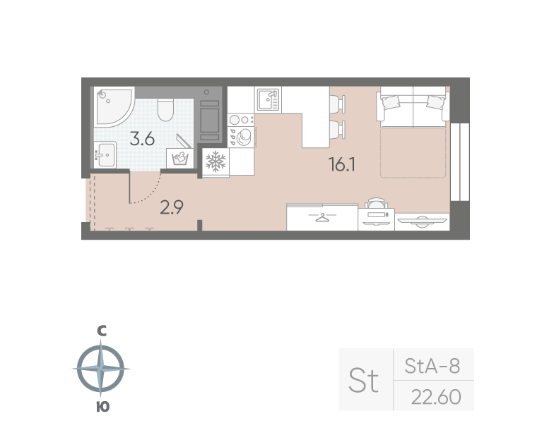 Студия 22 м2 в ЖК Большая Охта корпус null этаж 10