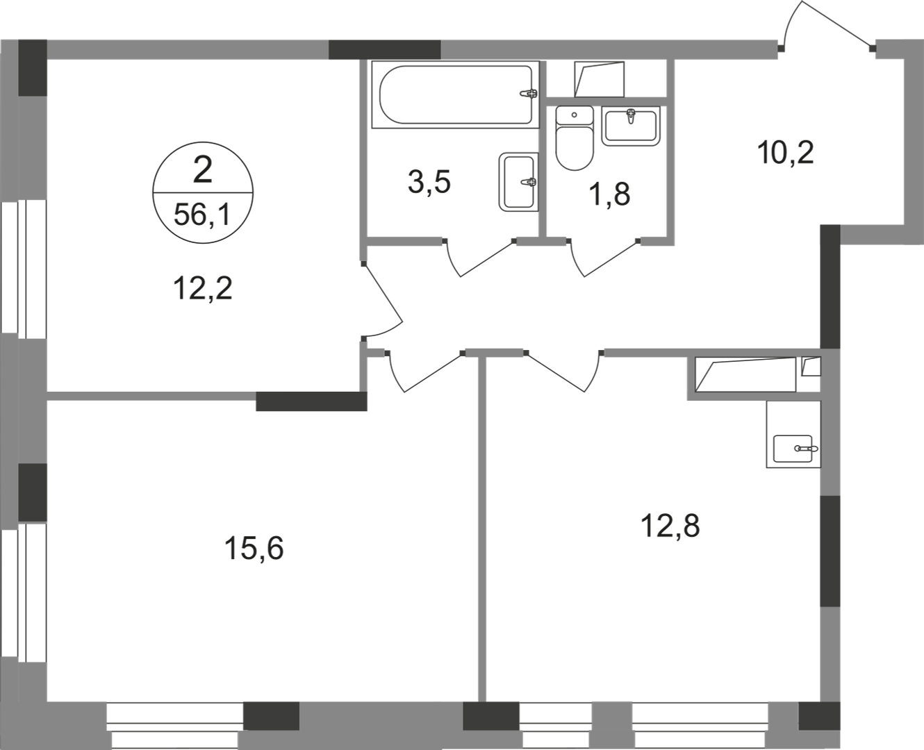 2-комнатная 56 м2 в ЖК Первый Московский корпус null этаж 10