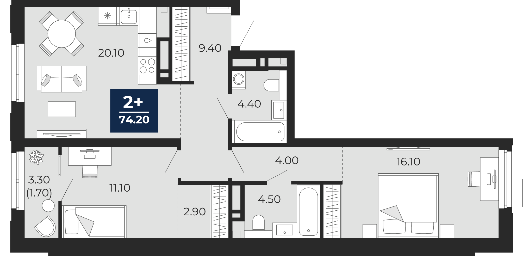 2-комнатная 72 м2 в ЖК Айвазовский корпус null этаж 10