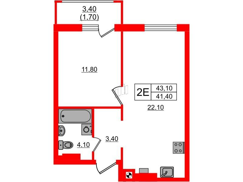 1-комнатная 43 м2 в ЖК River Park-2 корпус null этаж 4