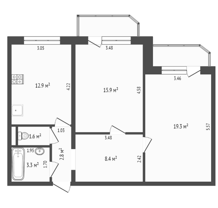 2-комнатная 64.2 м2 в ЖК undefined корпус null этаж 8