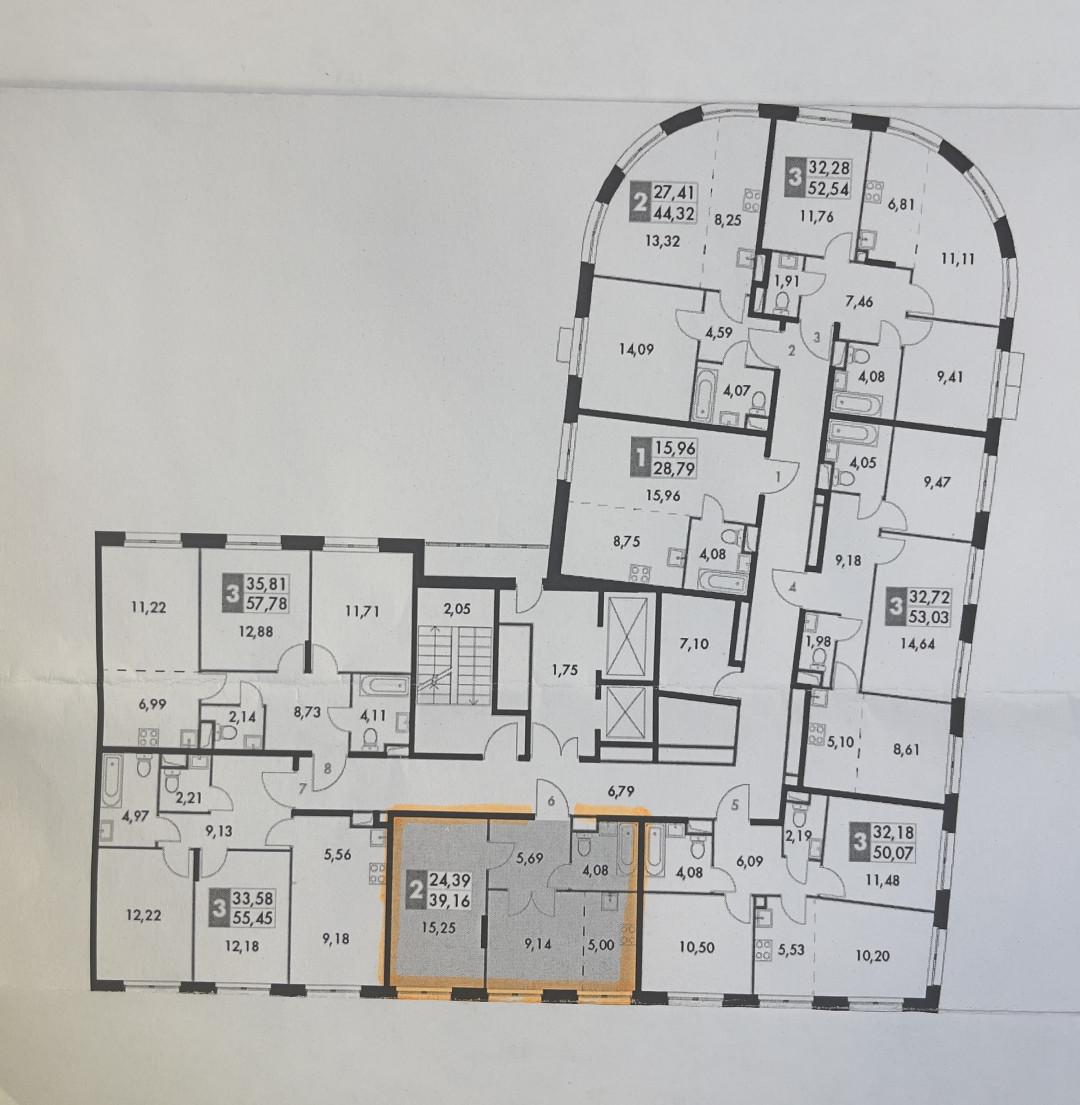 2-комнатная 39.2 м2 в ЖК undefined корпус null этаж 8