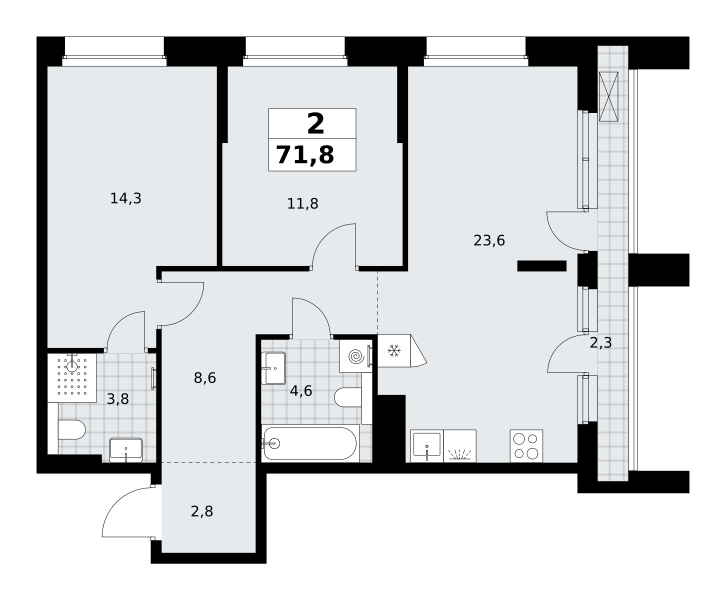 2-комнатная 71 м2 в ЖК Хольм корпус null этаж 13