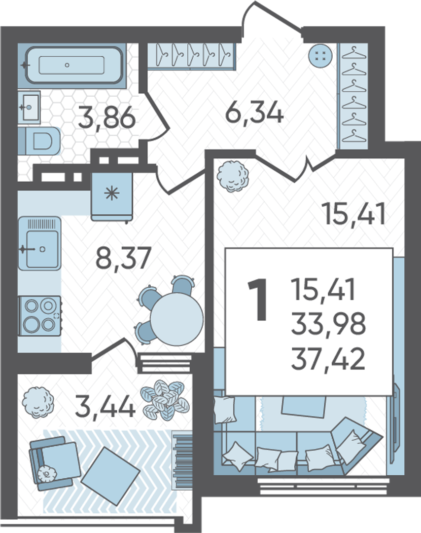 1-комнатная 37 м2 в ЖК Аксиома корпус null этаж 13
