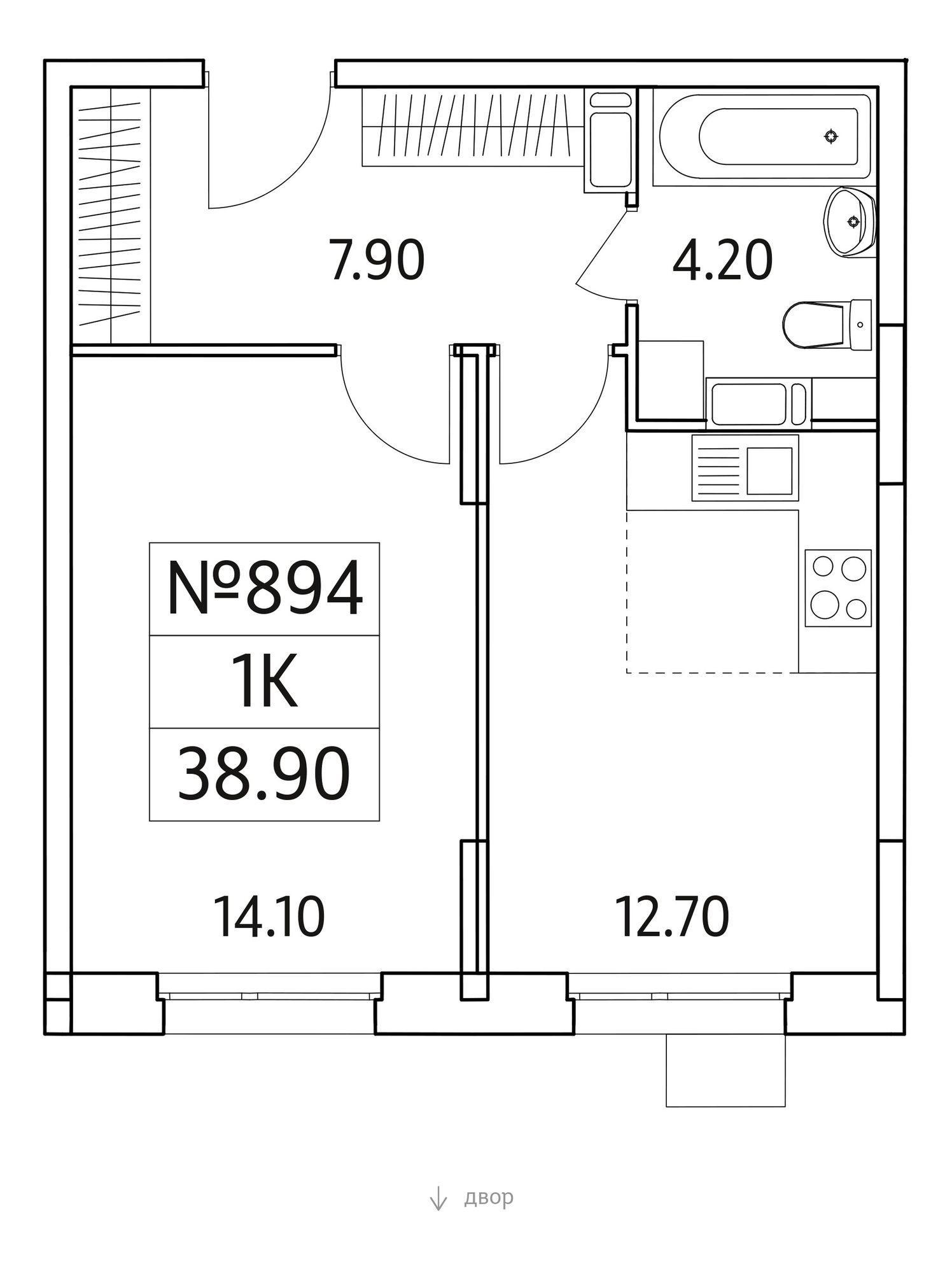 1-комнатная 38 м2 в ЖК Облака 2.0 корпус null этаж 10