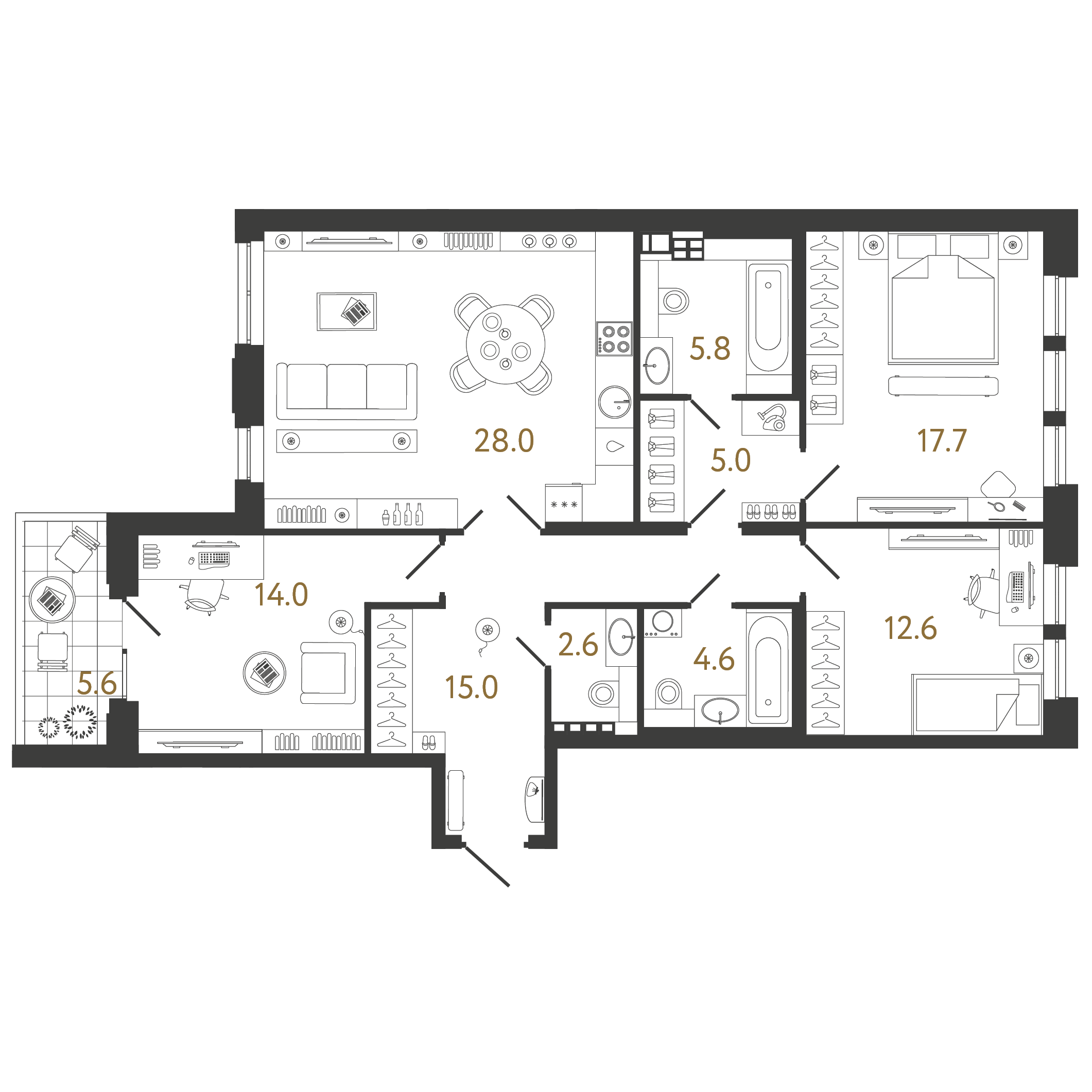 3-комнатная 105 м2 в ЖК Коллекционер корпус null этаж 4