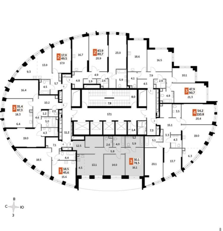 3-комнатная 78.5 м2 в ЖК undefined корпус null этаж 31