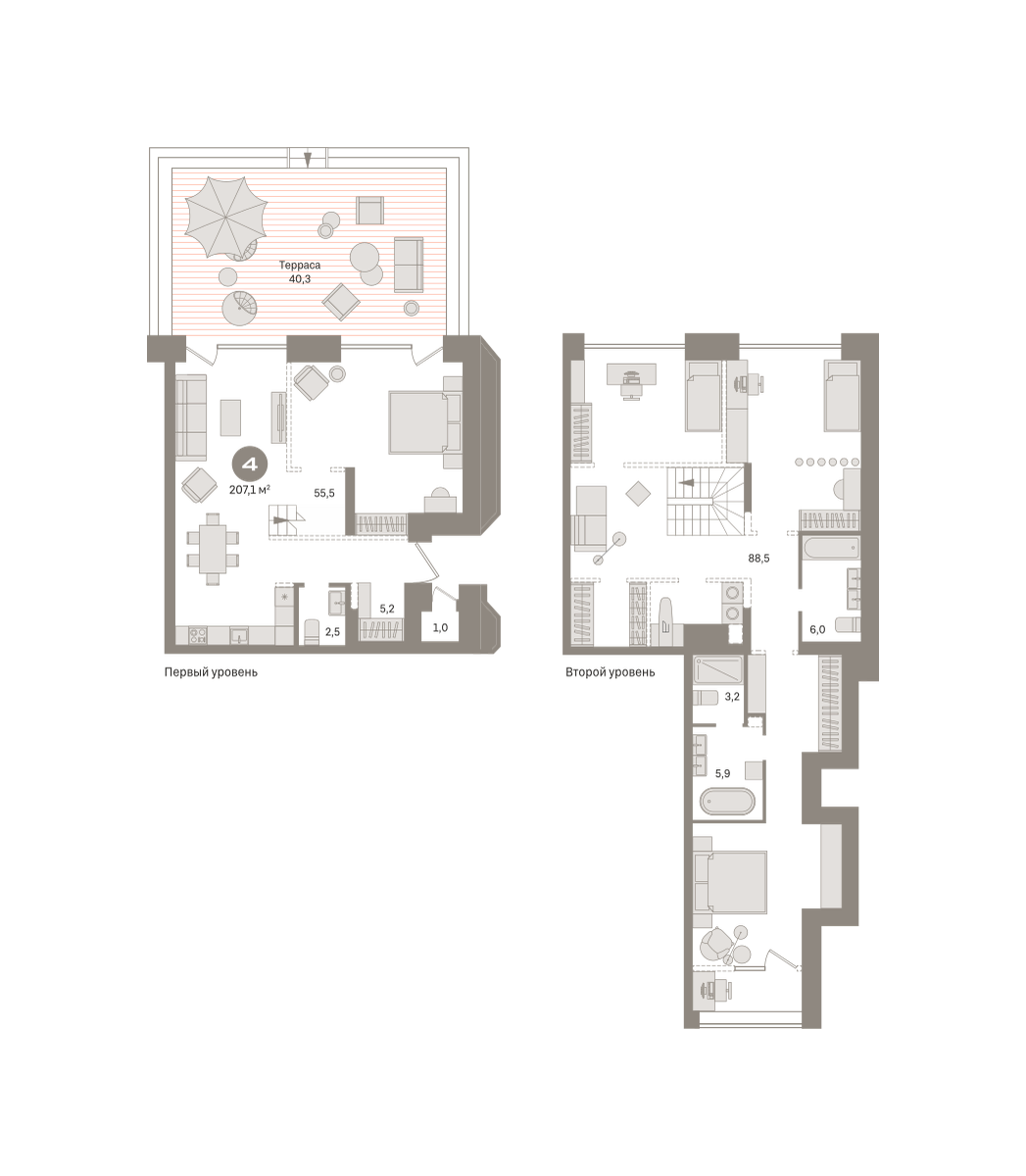 4-комнатная 207 м2 в ЖК Гудзон корпус null этаж 1