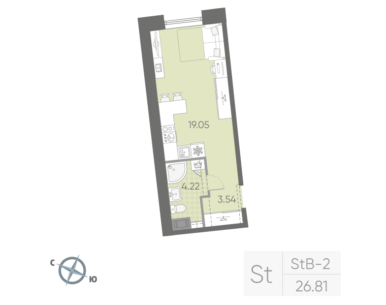 Студия 26 м2 в ЖК Бульвар Грина корпус null этаж 5