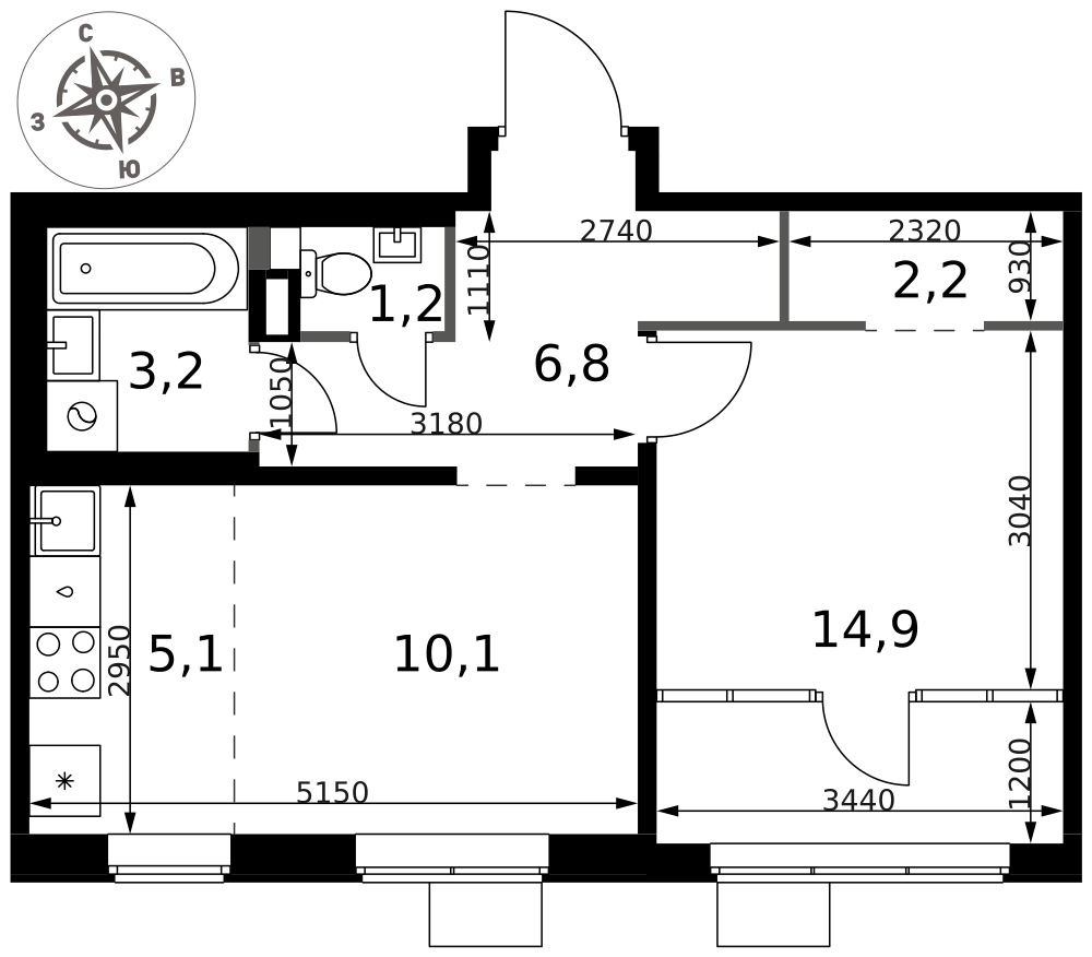 2-комнатная 43 м2 в ЖК 1-й Химкинский корпус null этаж 8