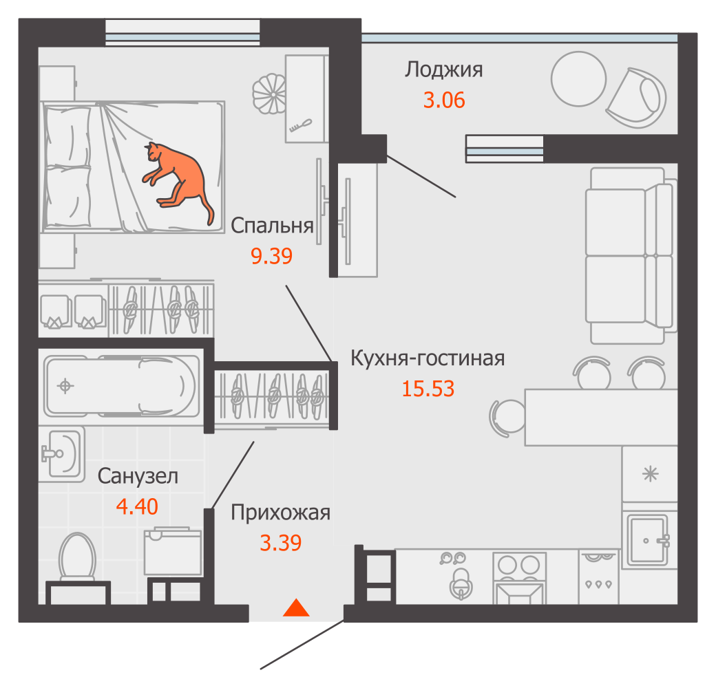 2-комнатная 34 м2 в ЖК Светлые кварталы корпус null этаж 7