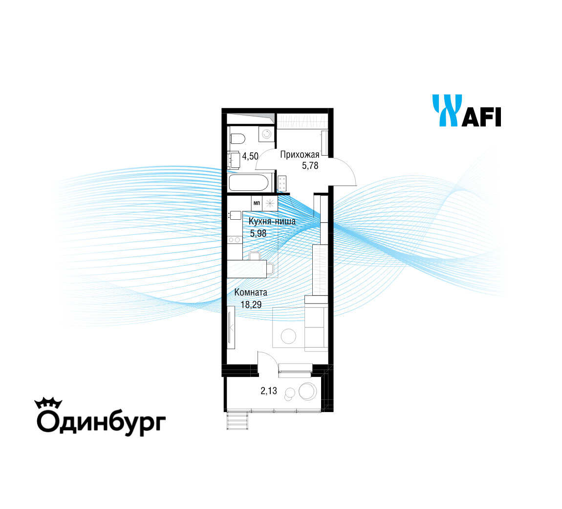 Студия 36 м2 в ЖК Одинбург корпус null этаж 10