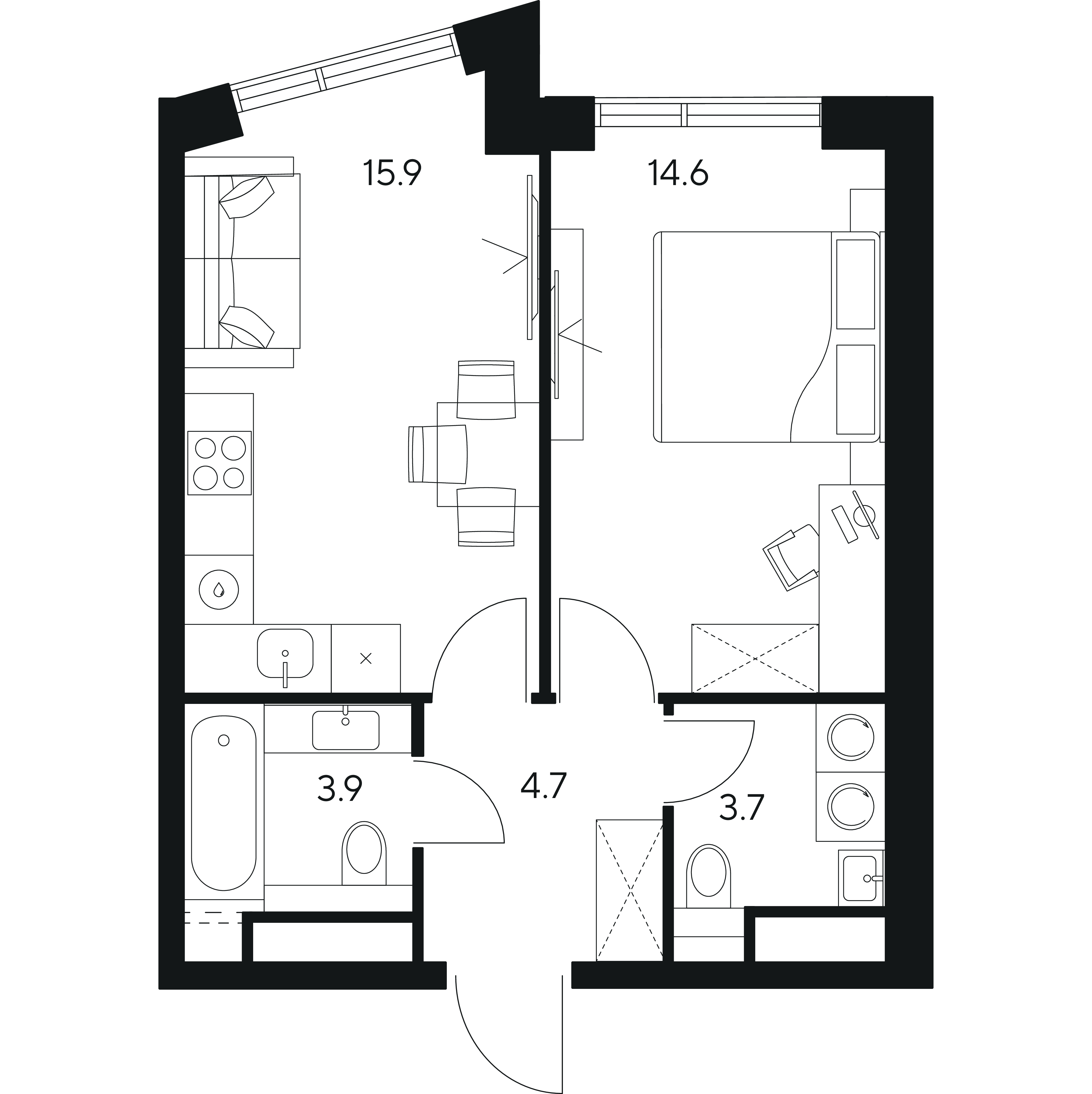 1-комнатная 42 м2 в ЖК Нексус от Аквилон корпус null этаж 38