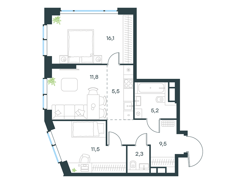 3-комнатная 61 м2 в ЖК Level Мичуринский, этапы 3 и 4 корпус null этаж 3