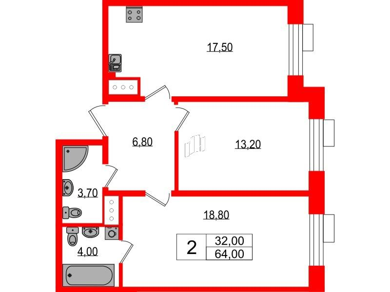 2-комнатная 64 м2 в ЖК Парусная 1 корпус null этаж 3