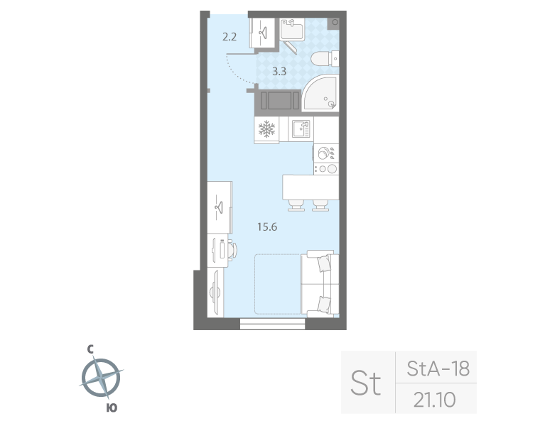 Студия 21 м2 в ЖК Дыбенко Парк корпус null этаж 12