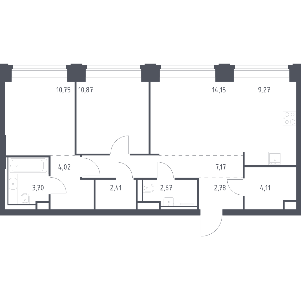 Студия 71 м2 в ЖК НОВА корпус null этаж 15