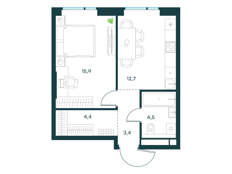 1-комнатная 40 м2 в ЖК Level Войковская корпус null этаж 9