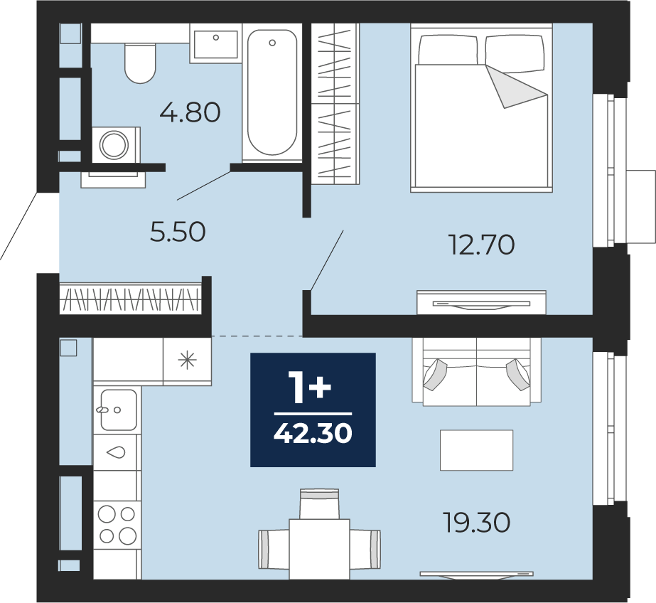 1-комнатная 42 м2 в ЖК Айвазовский корпус null этаж 10