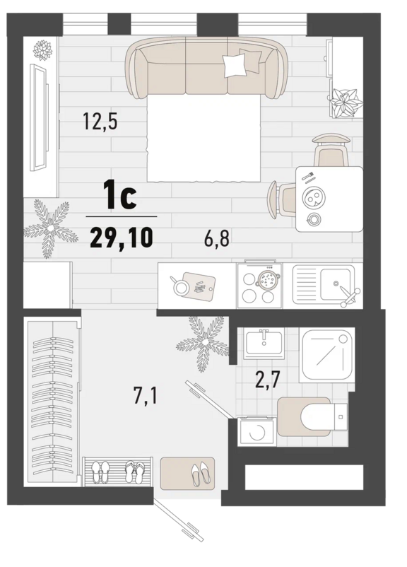 Студия 29.1 м2 в ЖК undefined корпус null этаж 9