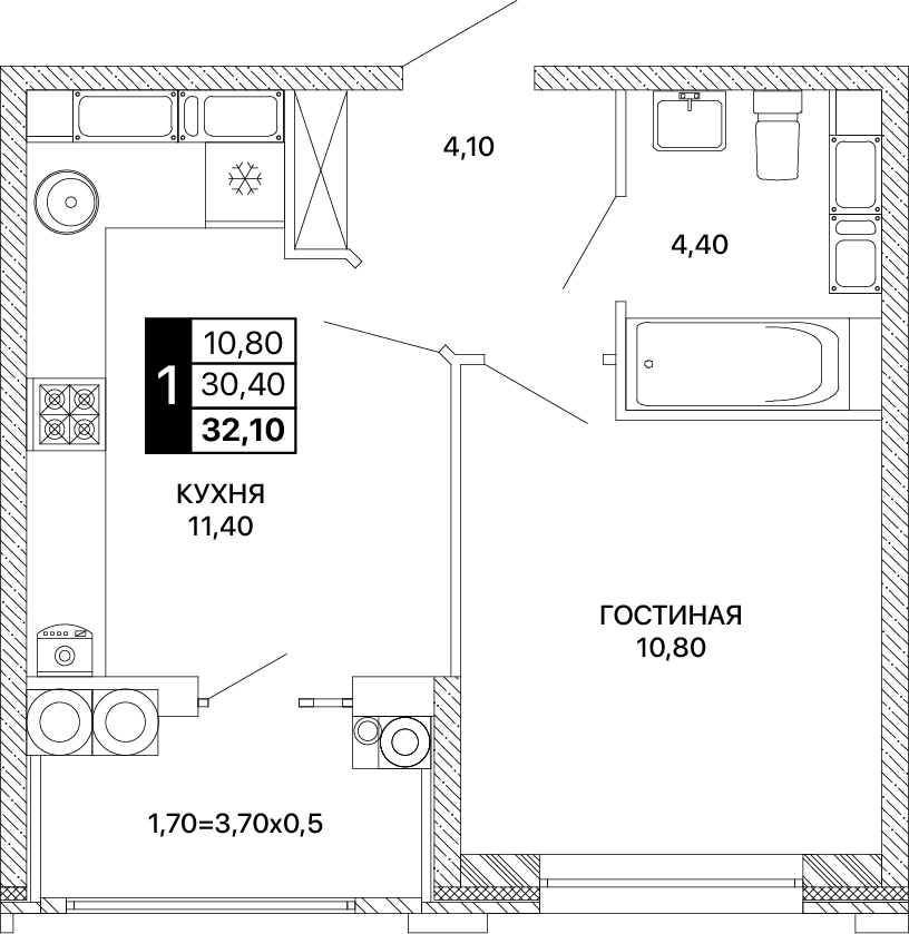 1-комнатная 32 м2 в ЖК Сияние корпус null этаж 15