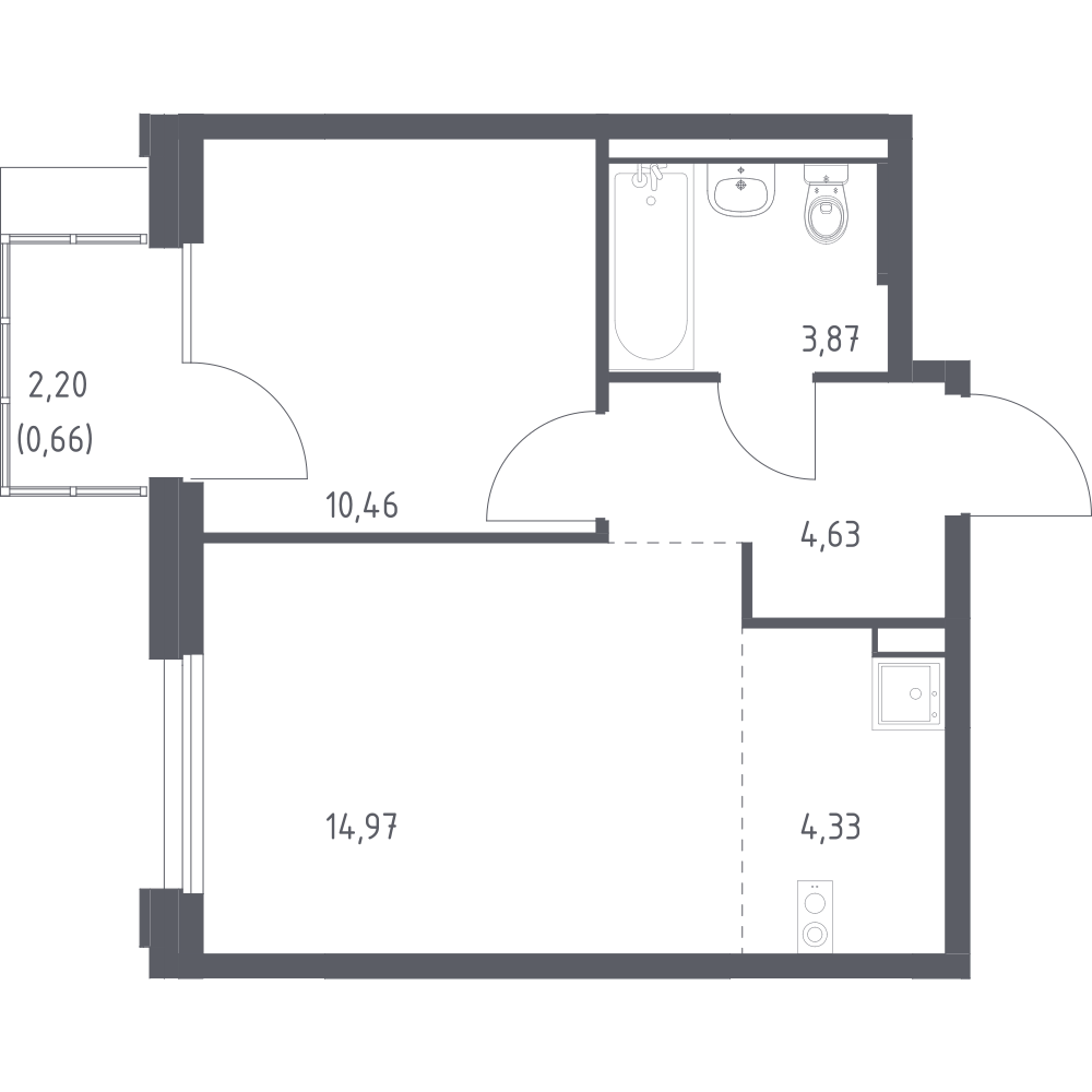Студия 38 м2 в ЖК Новое Внуково корпус null этаж 2