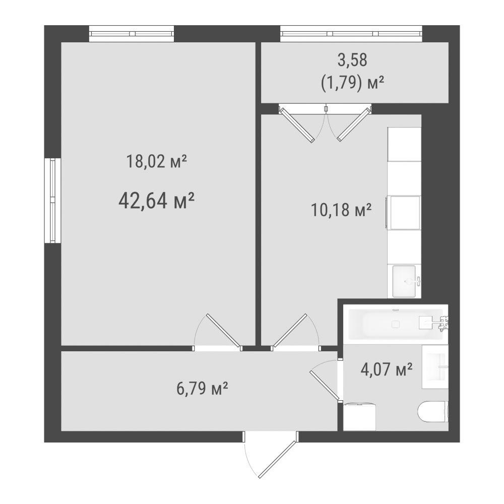 1-комнатная 40 м2 в ЖК Зеленая планета на Мира корпус null этаж 14