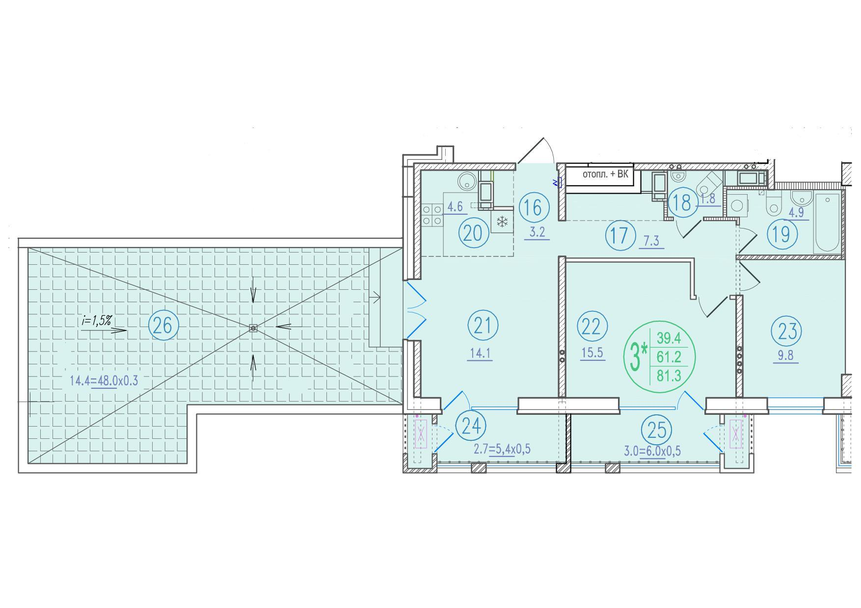 3-комнатная 81 м2 в ЖК Состояние корпус null этаж 16