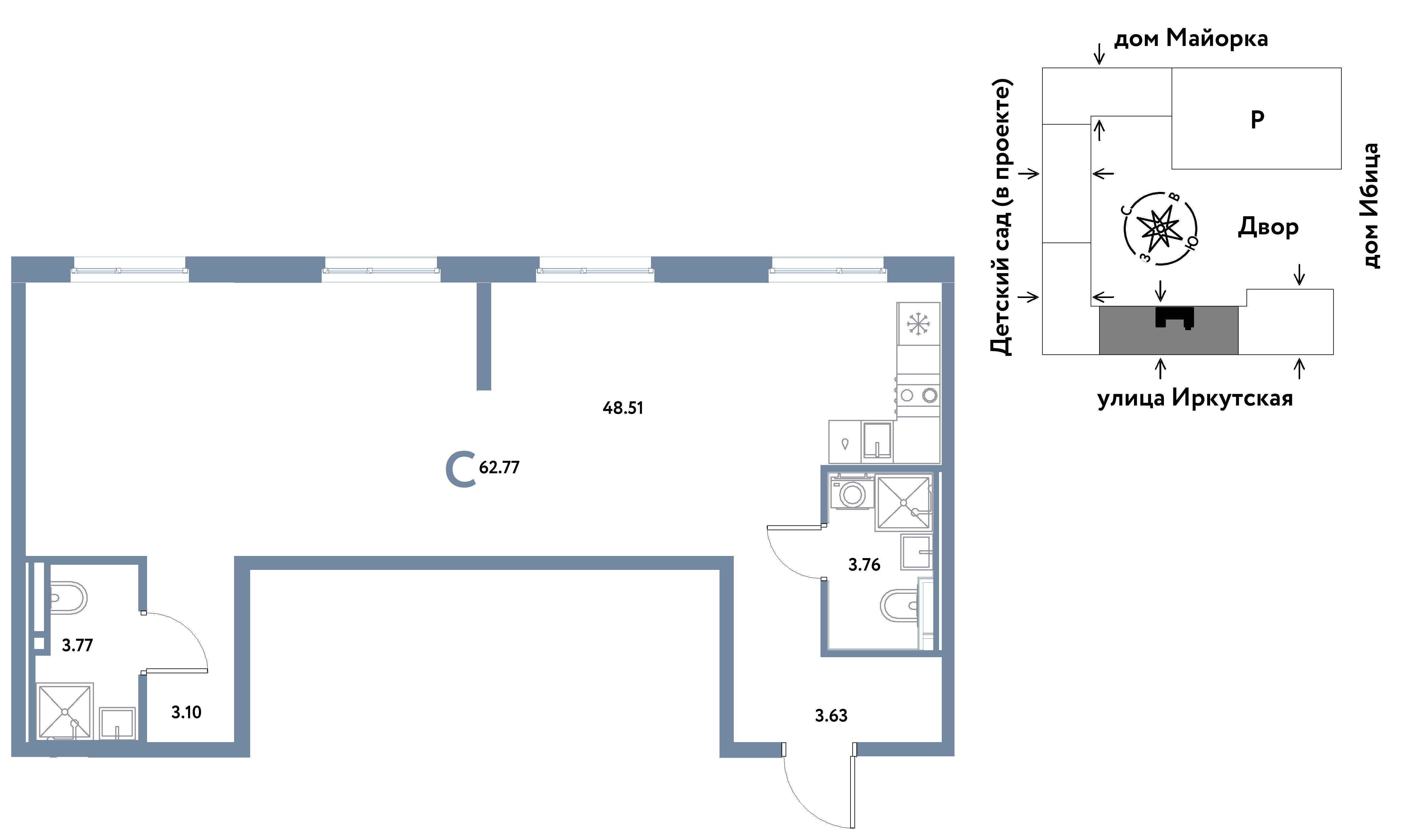 Студия 62 м2 в ЖК Остров-сад корпус null этаж 14