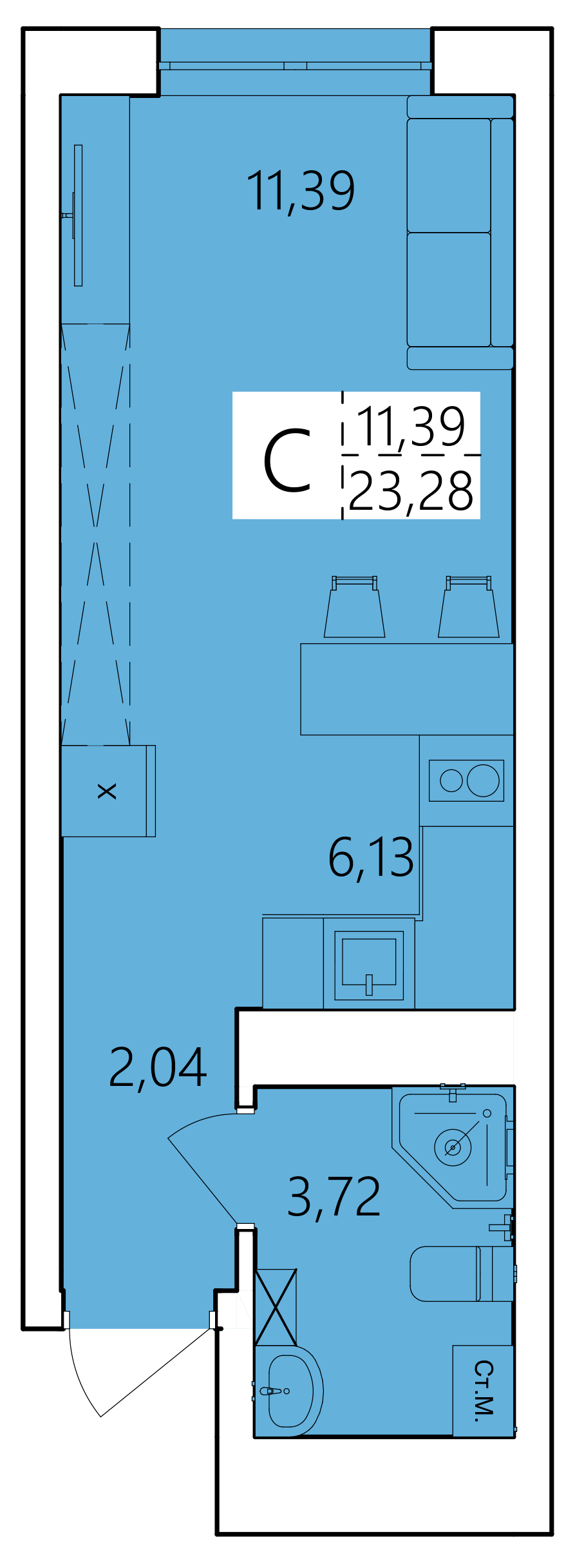 Студия 23 м2 в ЖК Волна корпус null этаж 24