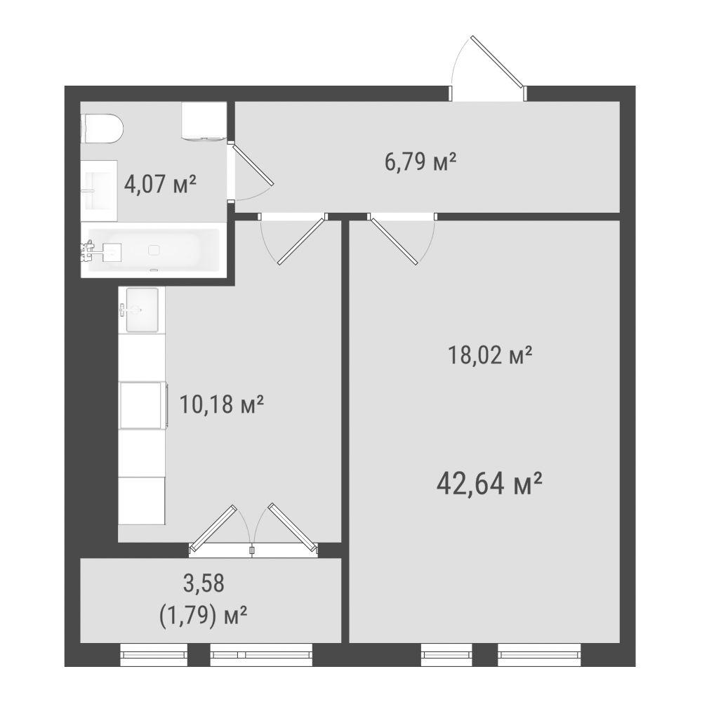 1-комнатная 40 м2 в ЖК Зеленая планета на Мира корпус null этаж 10
