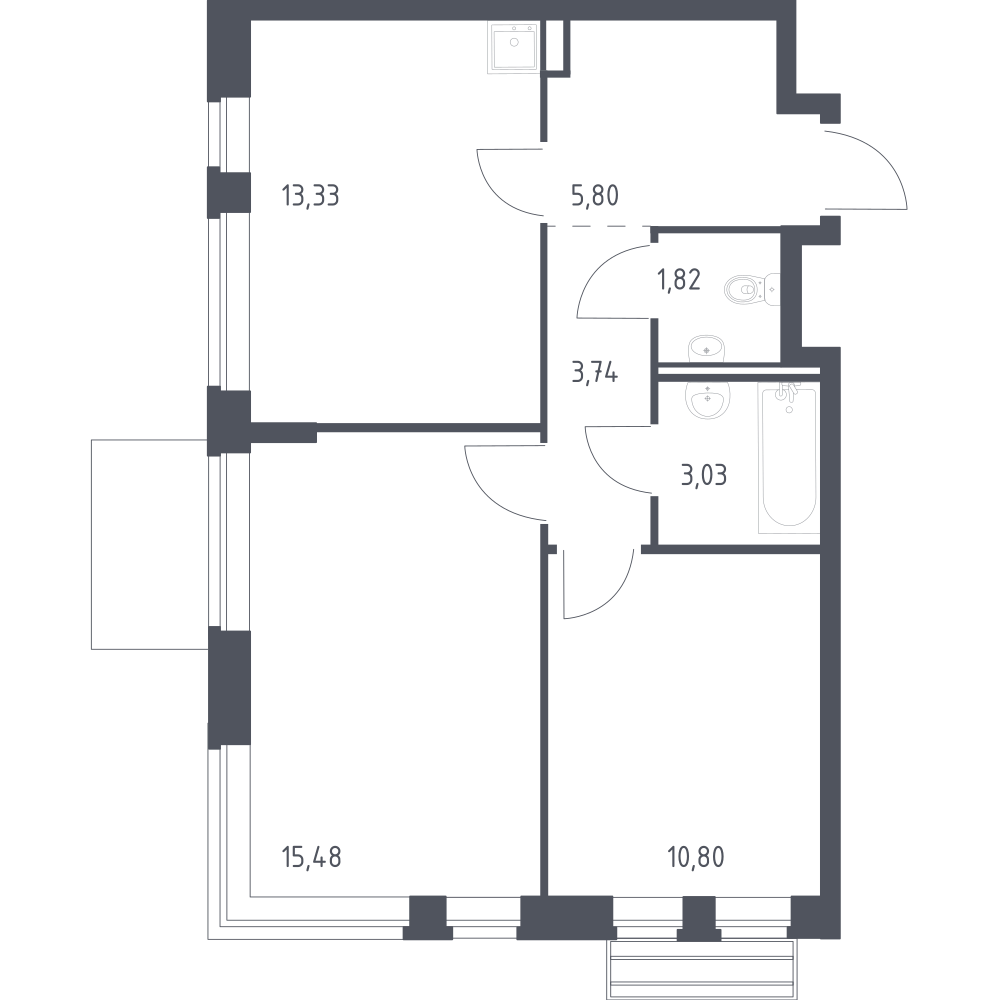 2-комнатная 53 м2 в ЖК Рублёвский Квартал корпус null этаж 4