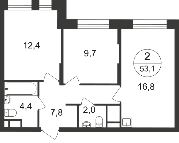 2-комнатная 53 м2 в ЖК Первый Московский корпус null этаж 6