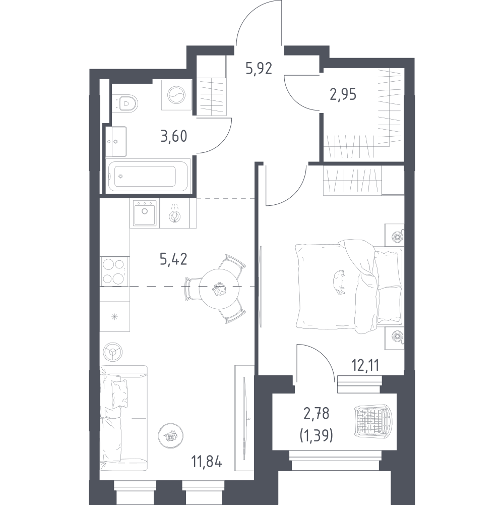 Студия 43 м2 в ЖК Заречье Парк корпус null этаж 4