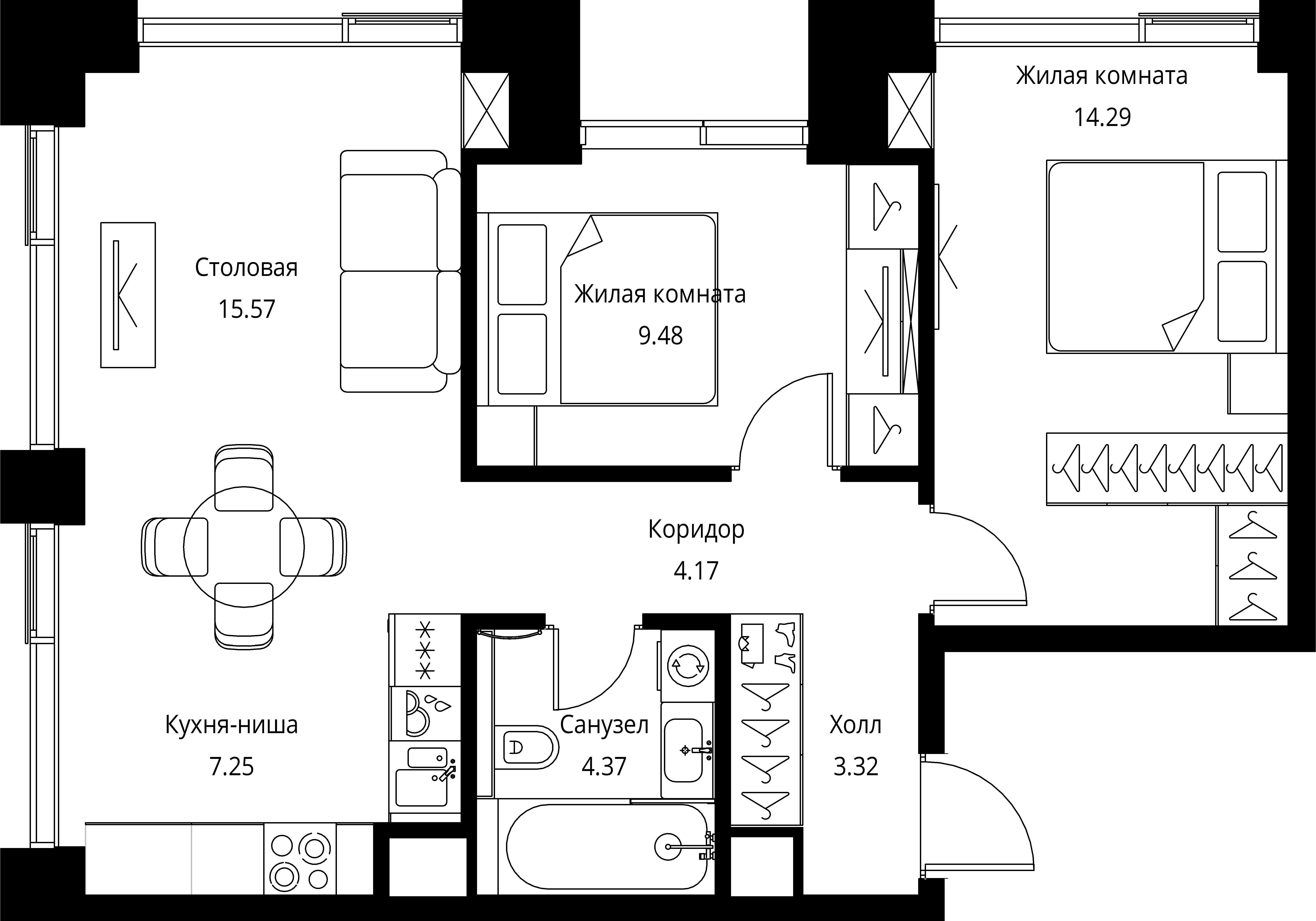 2-комнатная 58 м2 в ЖК CITY BAY корпус null этаж 16