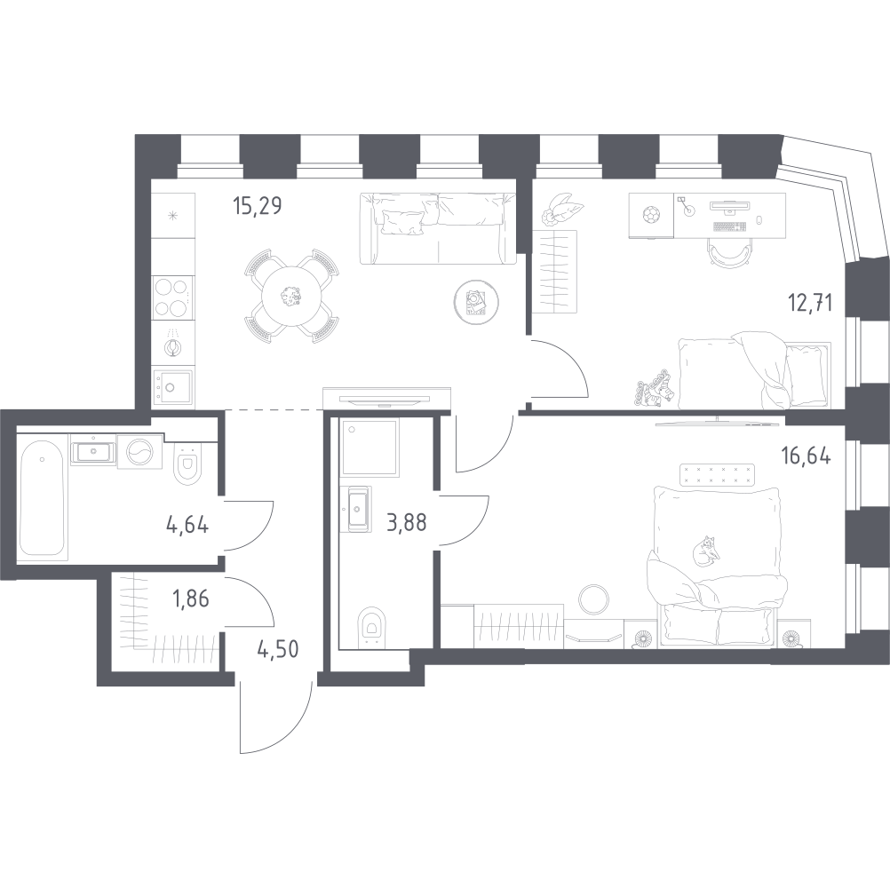 2-комнатная 59 м2 в ЖК Зилант Премьер корпус null этаж 13