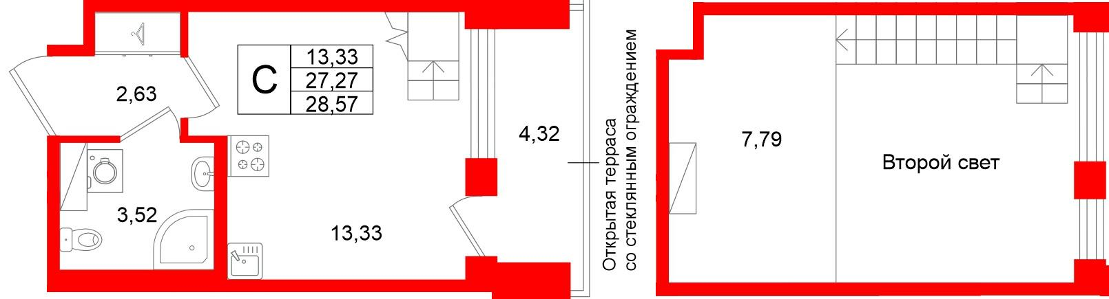 Студия 27 м2 в ЖК Аристократ корпус null этаж 8