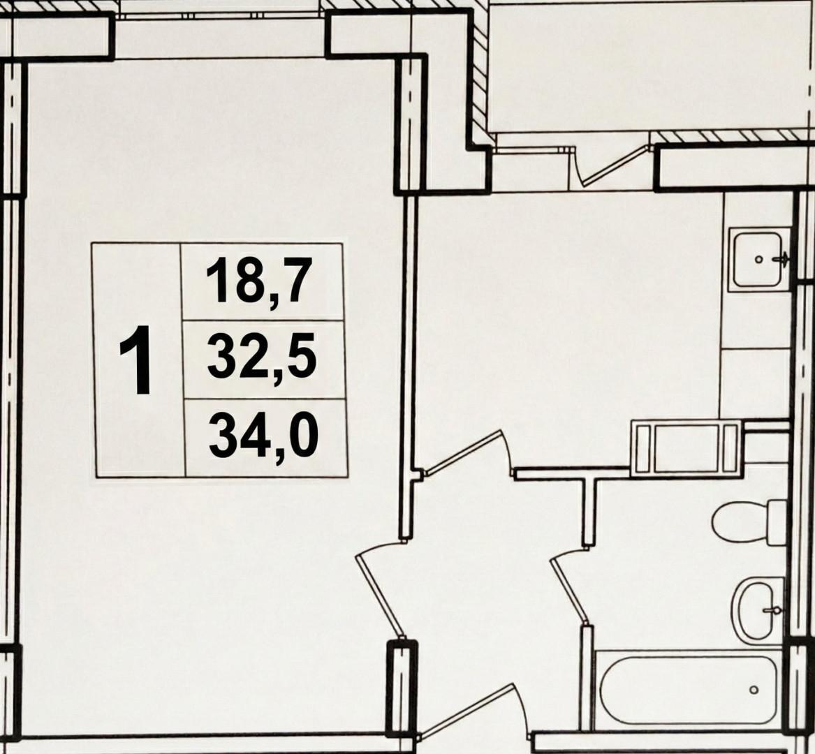 1-комнатная 34 м2 в ЖК undefined корпус null этаж 3