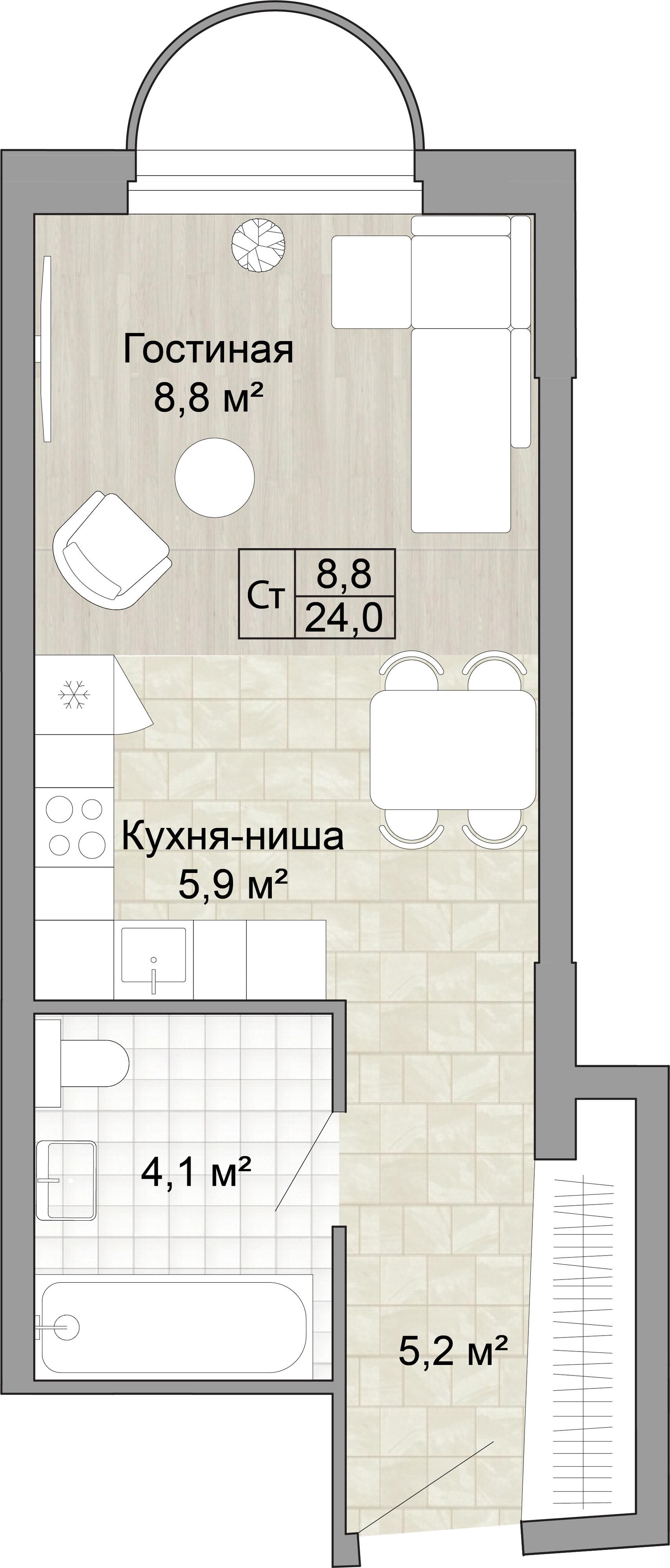 Студия 24 м2 в ЖК Новые Смыслы корпус null этаж 26