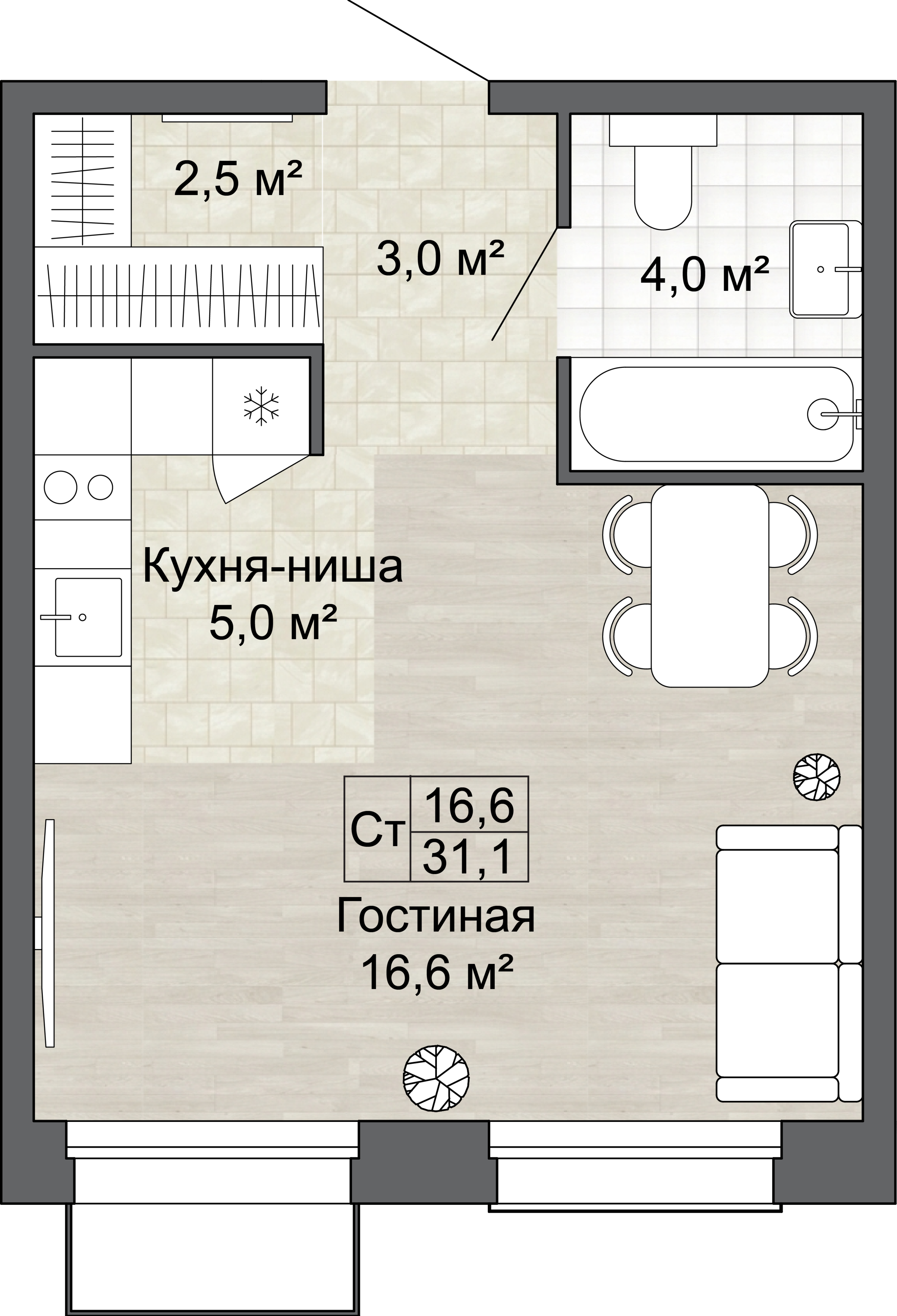Студия 31 м2 в ЖК Яблоневый Сад корпус null этаж 7