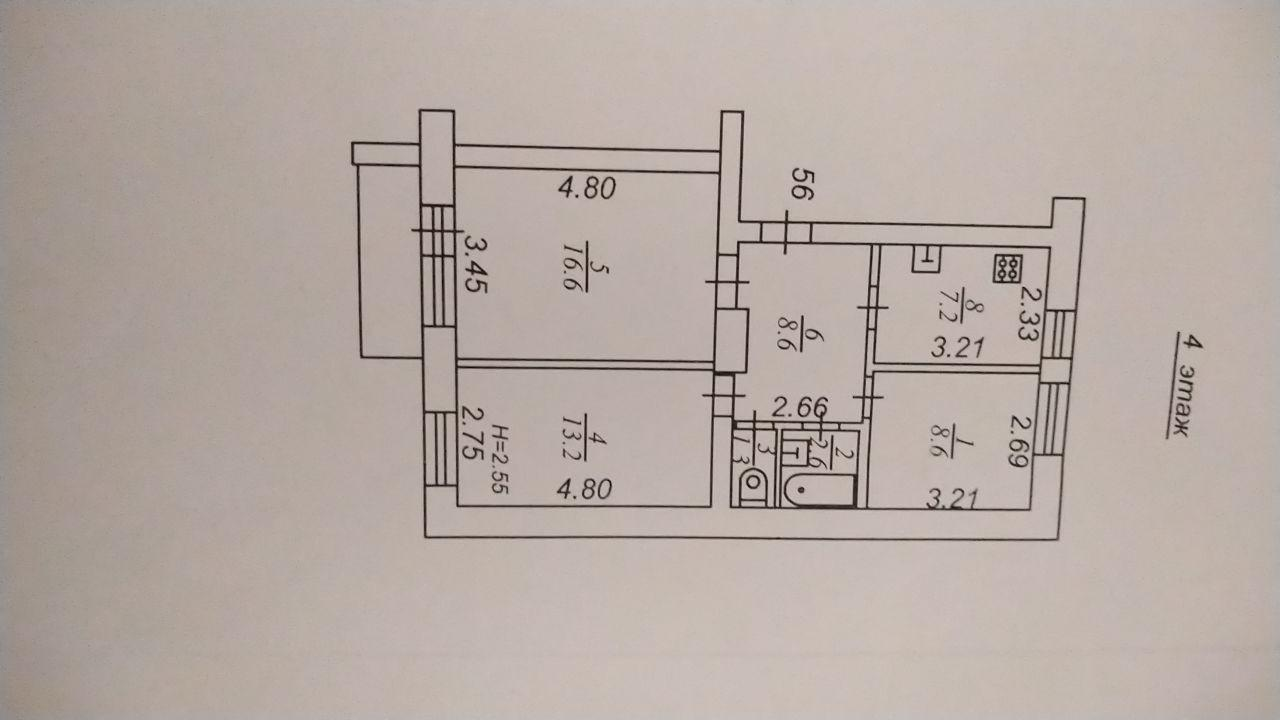 3-комнатная 58.1 м2 в ЖК undefined корпус null этаж 4