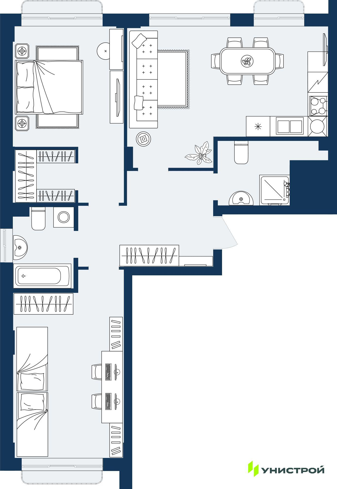 2-комнатная 73 м2 в ЖК ГРАНД БЕРЕГ корпус null этаж 8